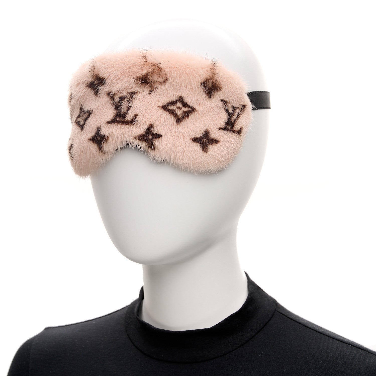 Monogram Mink Fur Sleep Mask Light Pink