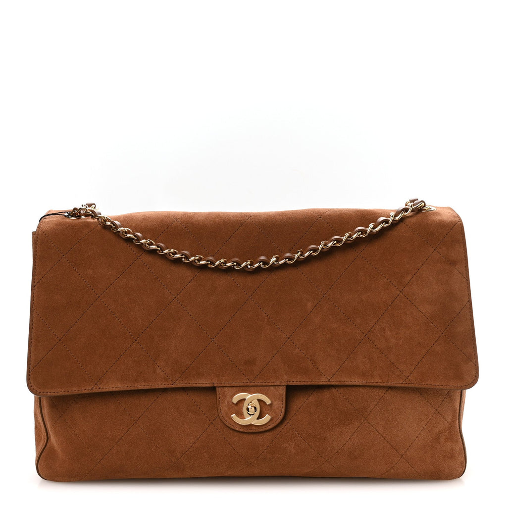 Suede Calfskin Souplissimo Maxi Flap Camel