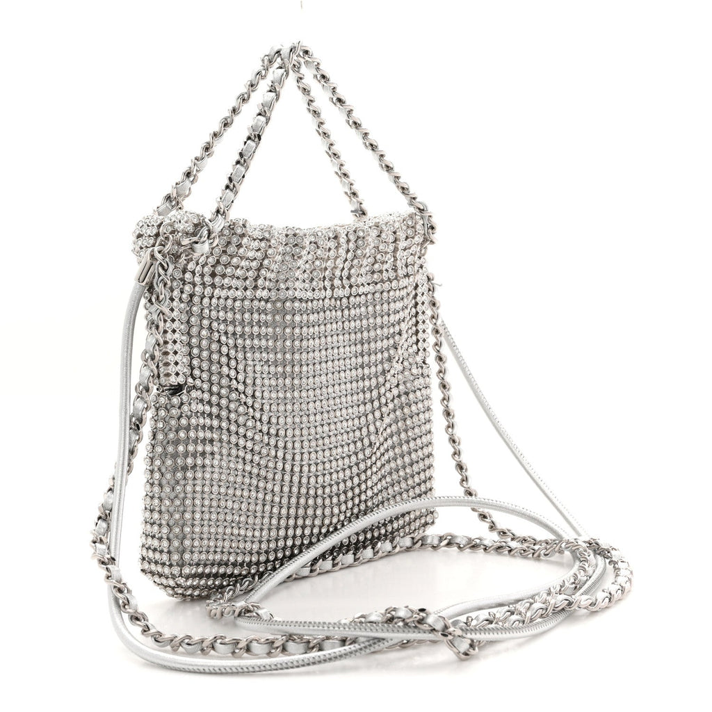 Crystal Embellished Metallic Lambskin Mini Chanel 22 Silver