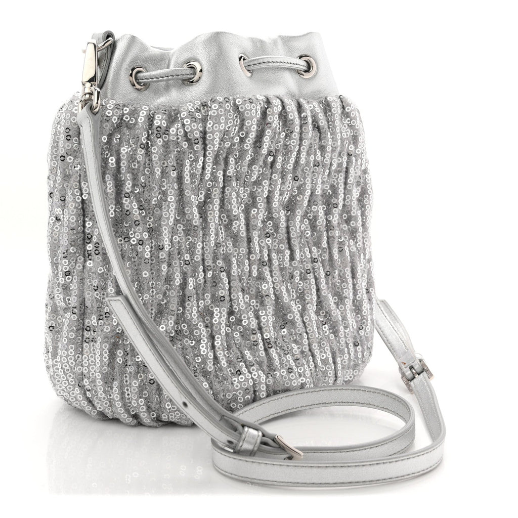 Paillettes Mate Bucket Bag Argento