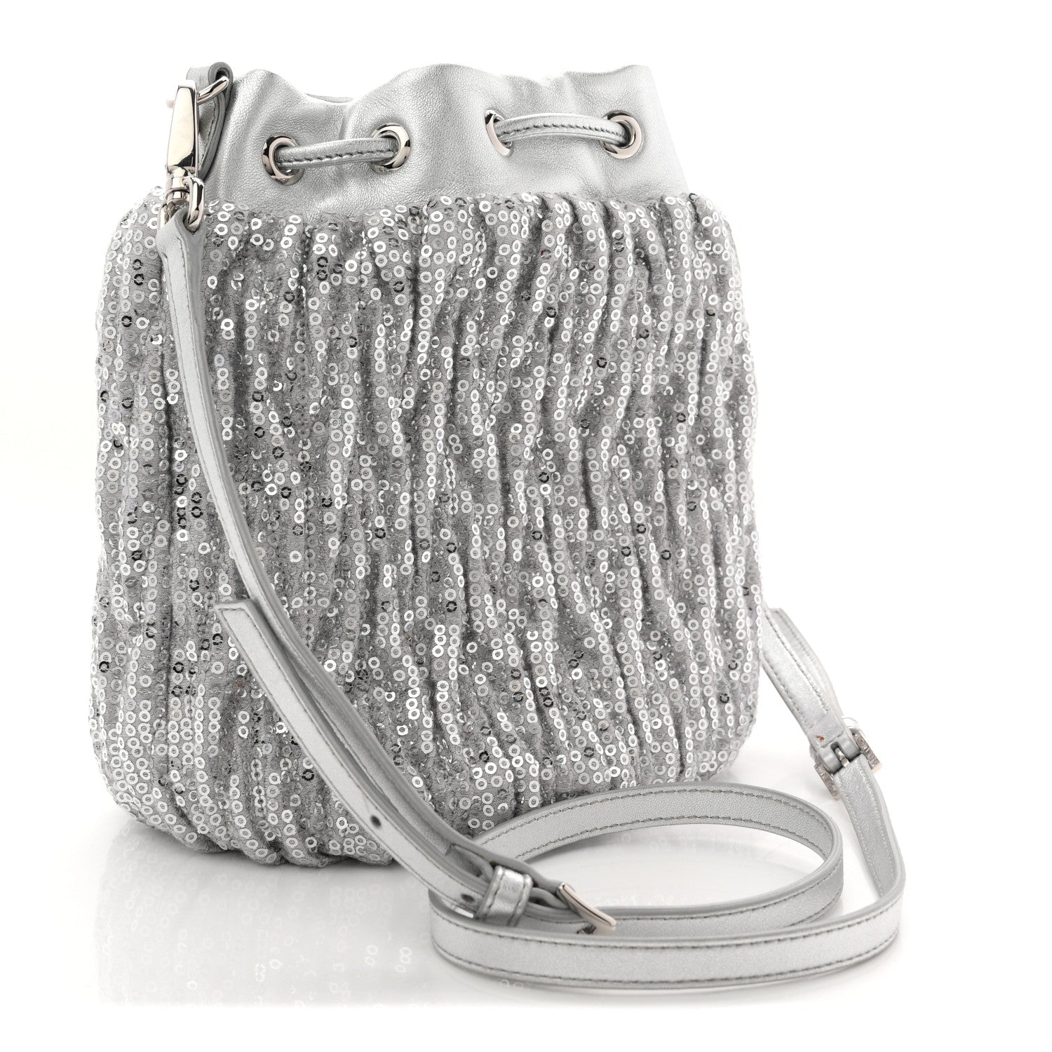 Paillettes Mate Bucket Bag Argento