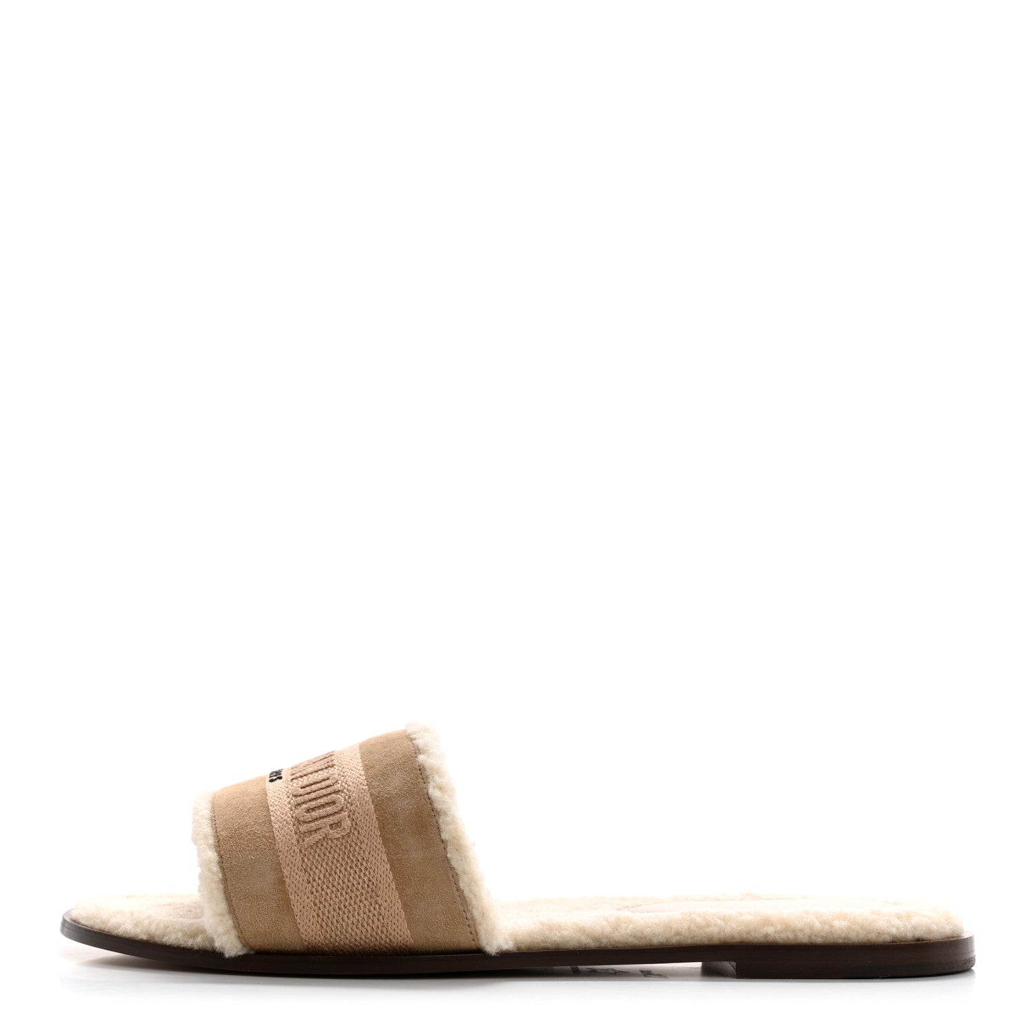 Suede Goatskin Shearling Embroidered Dway Slide Sandals 40.5 Cookie