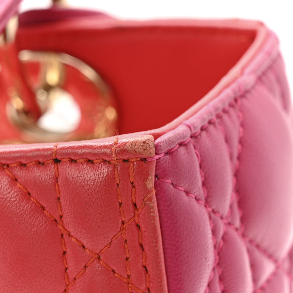Lambskin Cannage Medium Bi-Color Lady Dior Orange Fuchsia
