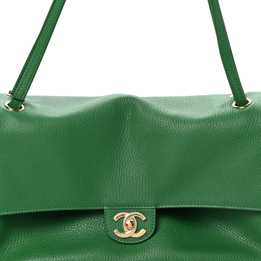 Grained Calfskin Small Souplissimo Maxi Flap Green
