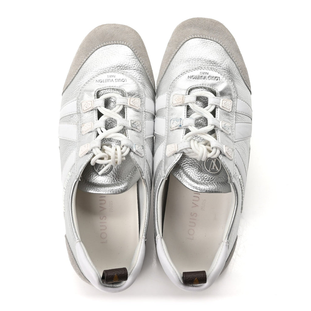 Metallic Grained Calfskin Womens LV Sneakerina 38 Silver