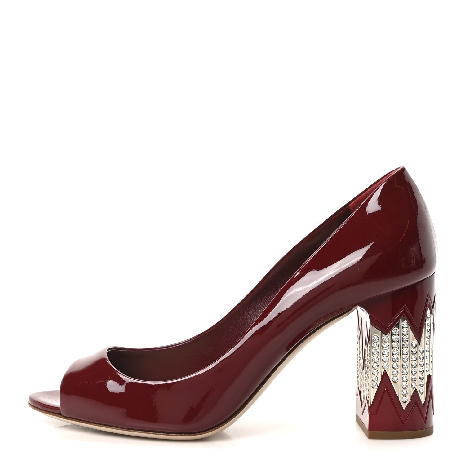 Patent Crystal Peep Toe Pumps 37.5 Burgundy