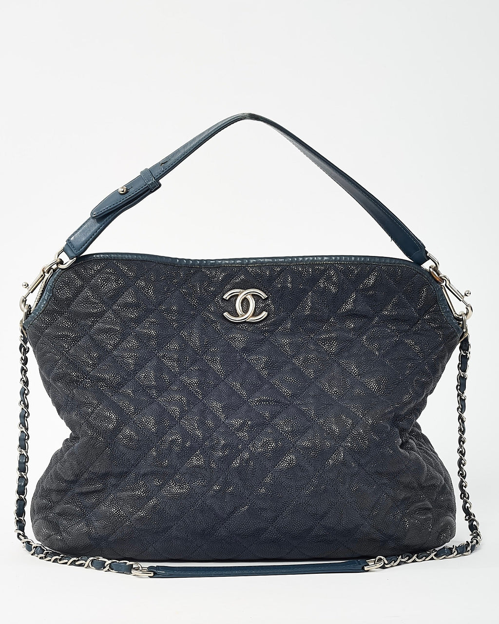 Chanel Navy Quilted Caviar Leather French Riviera 2Way Hobo Shoulder Bag