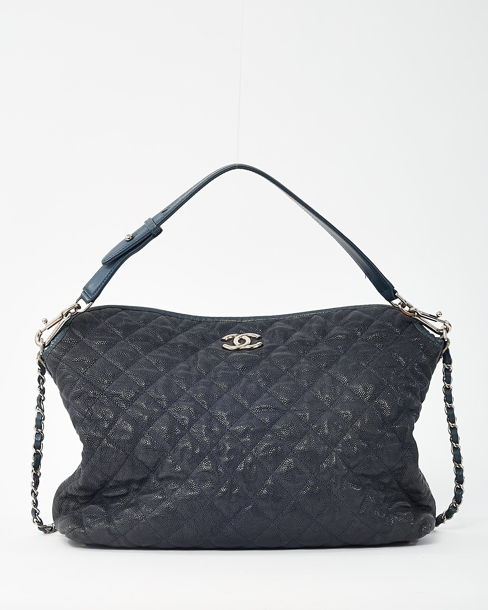 Chanel Navy Quilted Caviar Leather French Riviera 2Way Hobo Shoulder Bag