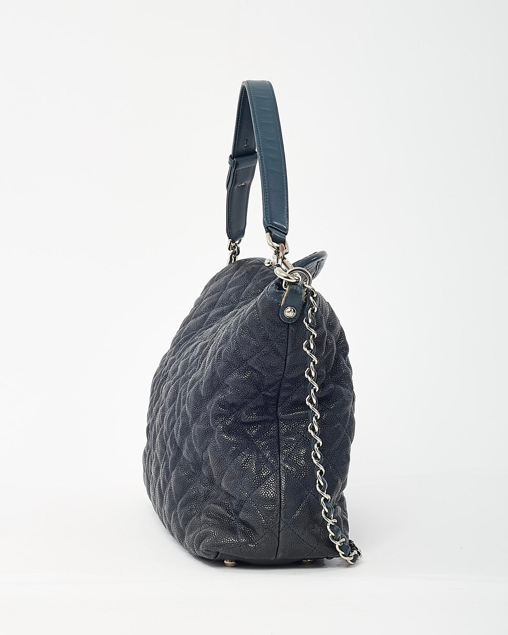 Chanel Navy Quilted Caviar Leather French Riviera 2Way Hobo Shoulder Bag