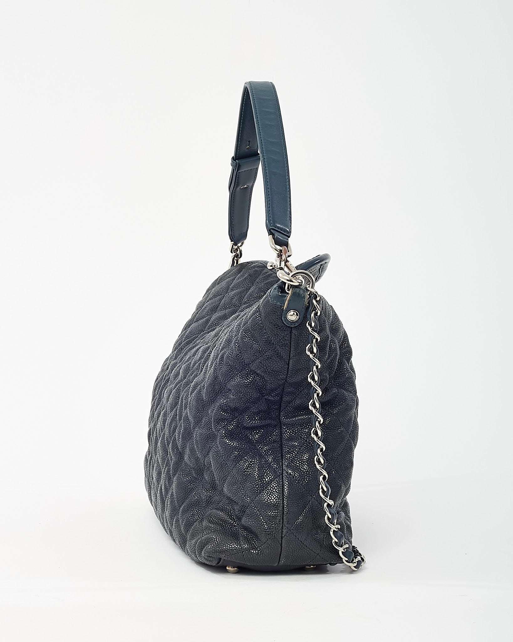 Chanel Navy Quilted Caviar Leather French Riviera 2Way Hobo Shoulder Bag