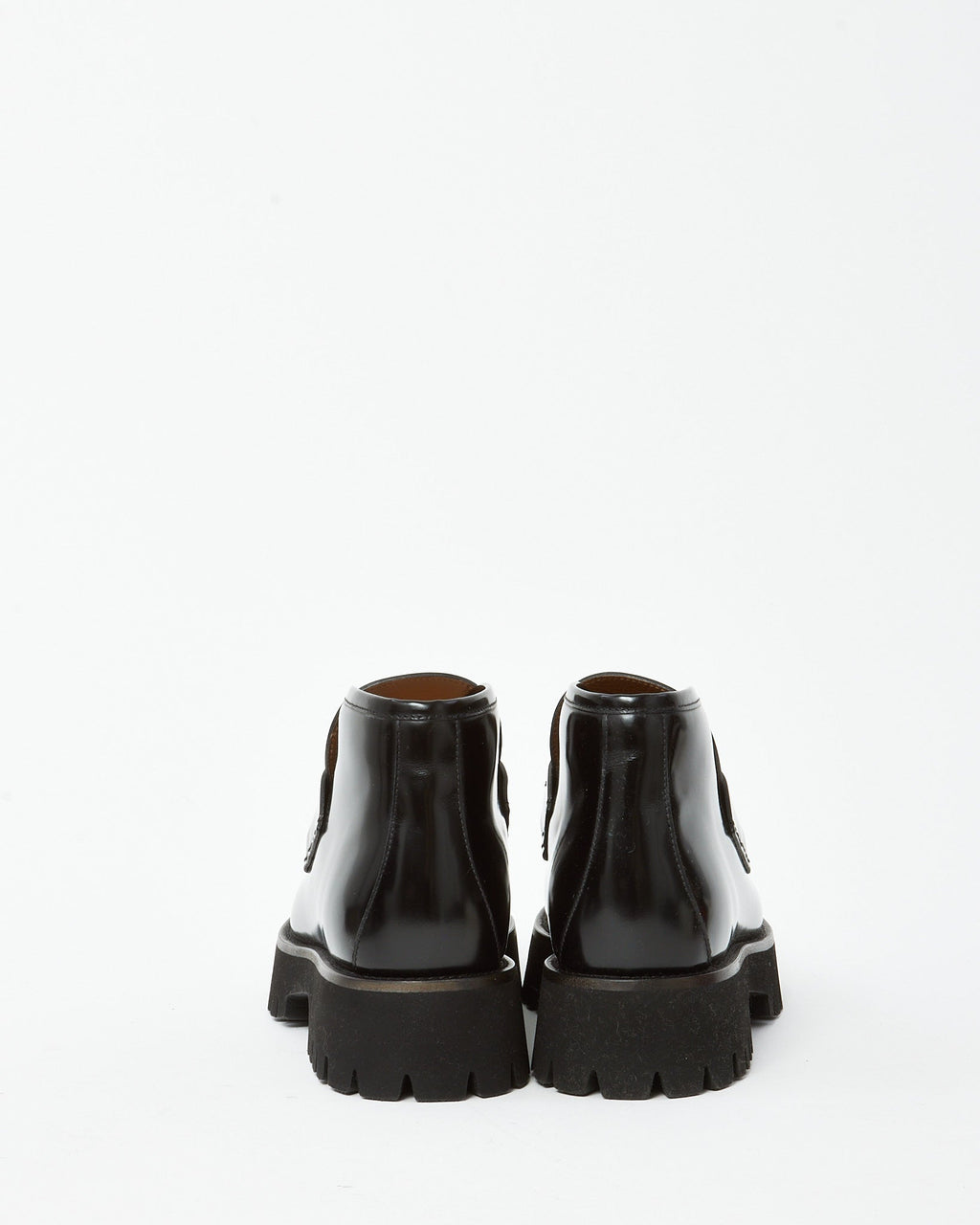Gucci Black Leather SHW Horsebit Lug Sole Ankle Booties - 41.5