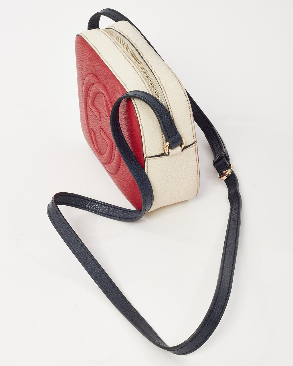 Gucci Red/Cream/Black Tri-Color Pebbled Calfskin Leather GG Soho Disco Crossbody Bag