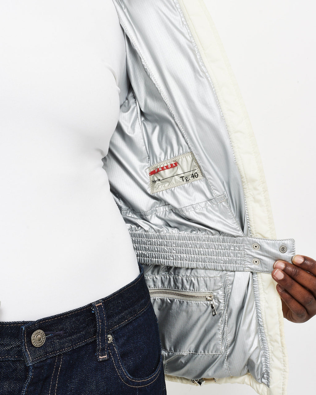 Prada White Down & Fur Hood Ski Jacket - XS