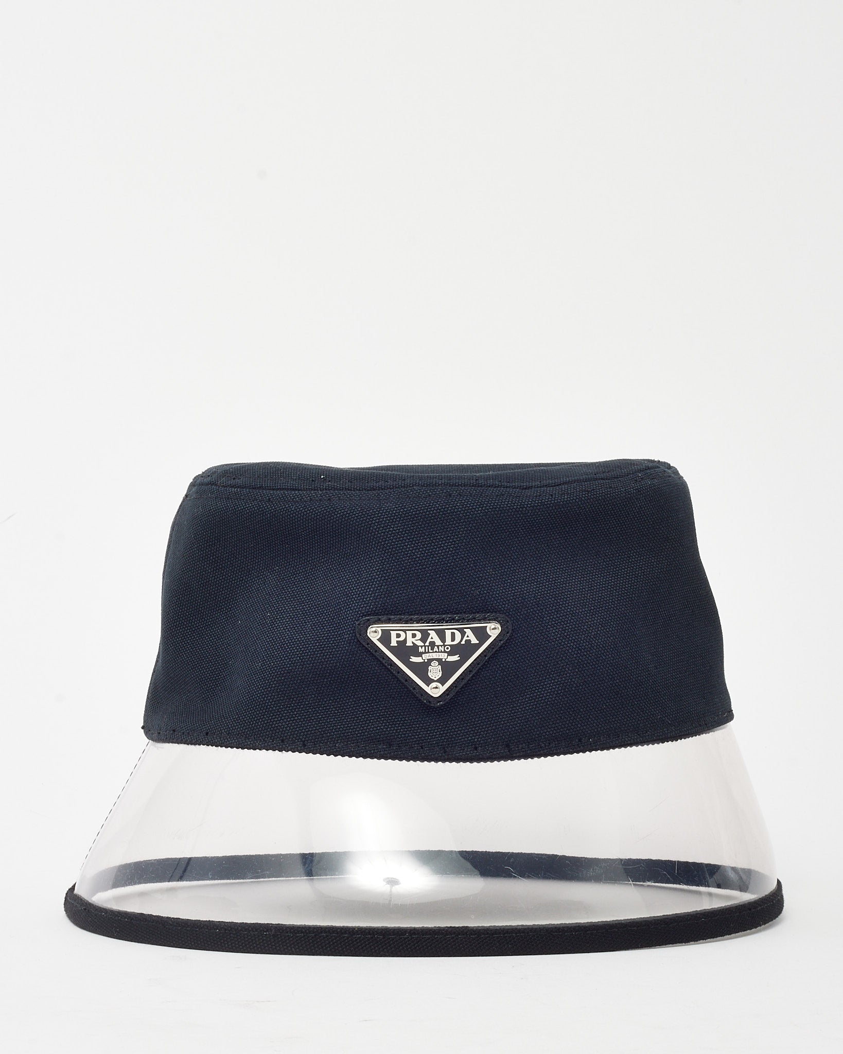 Prada Black Nylon and PVC Logo Bucket Hat - S