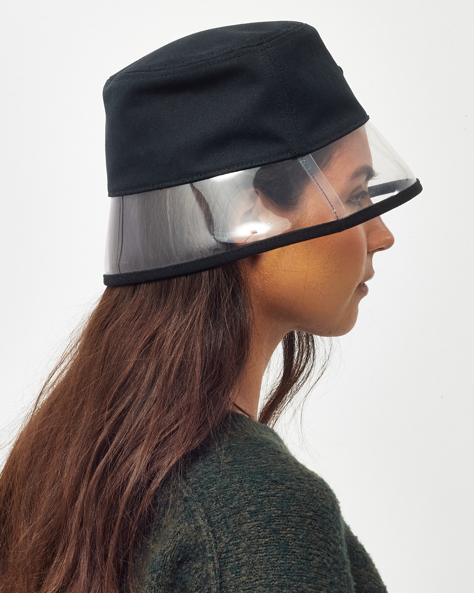 Prada Black Nylon and PVC Logo Bucket Hat - S