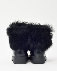 Prada Black Leather & Fur Combat Boots - 36