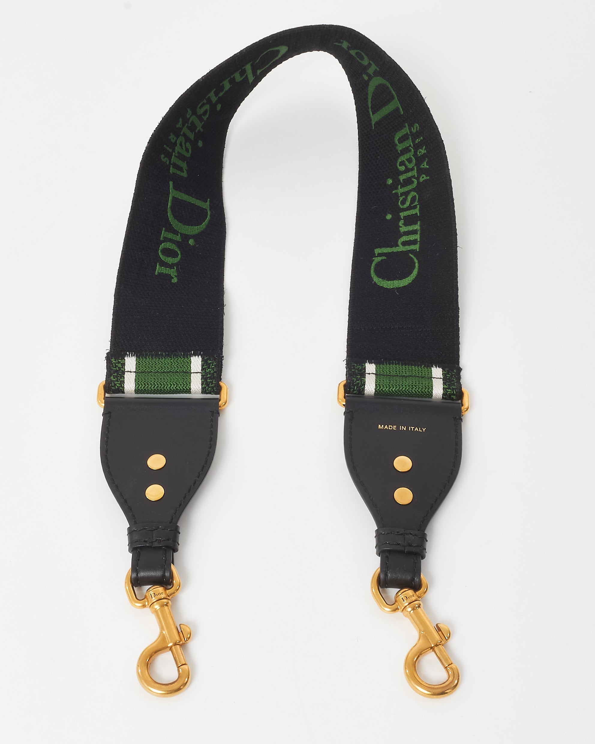 Dior Green & Black Embroidered Canvas Logo Strap