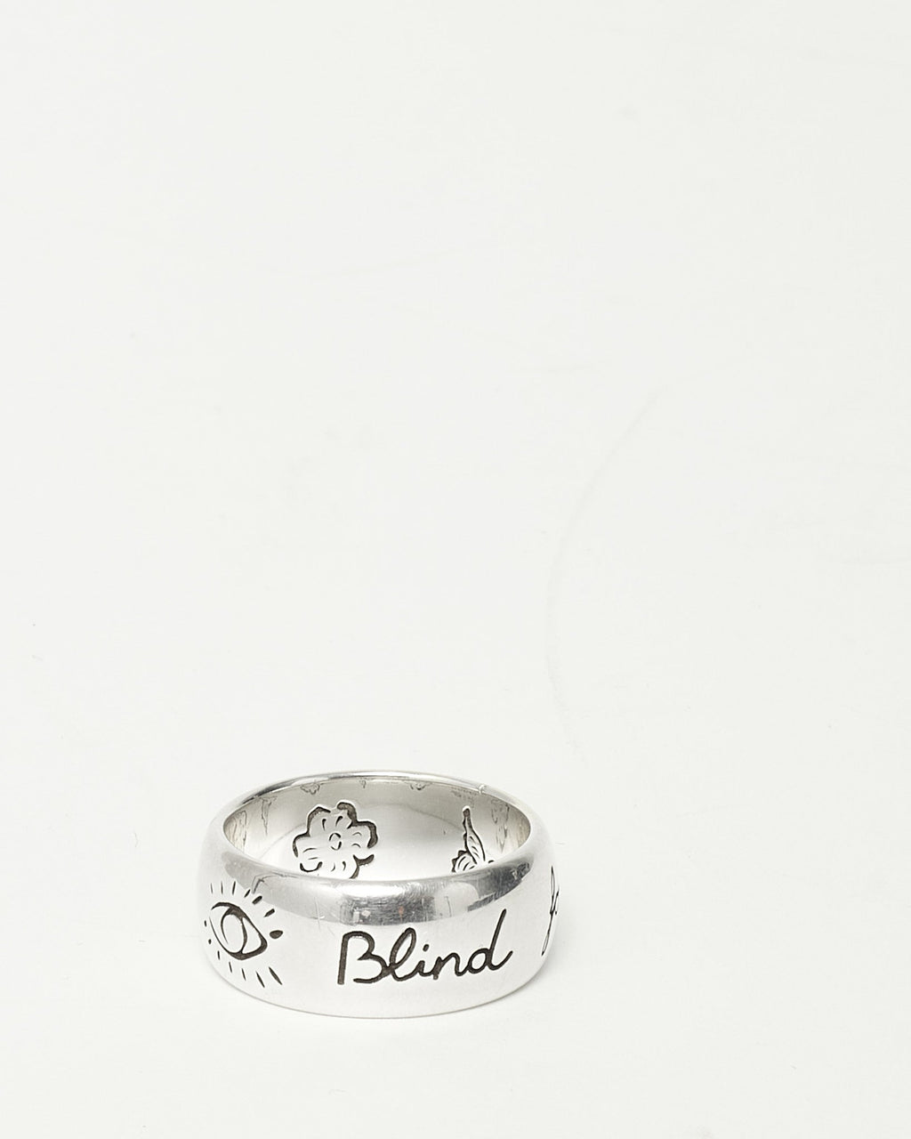 Gucci Sterling Silver "Blind For Love" Ring -  Size 17 / US 8