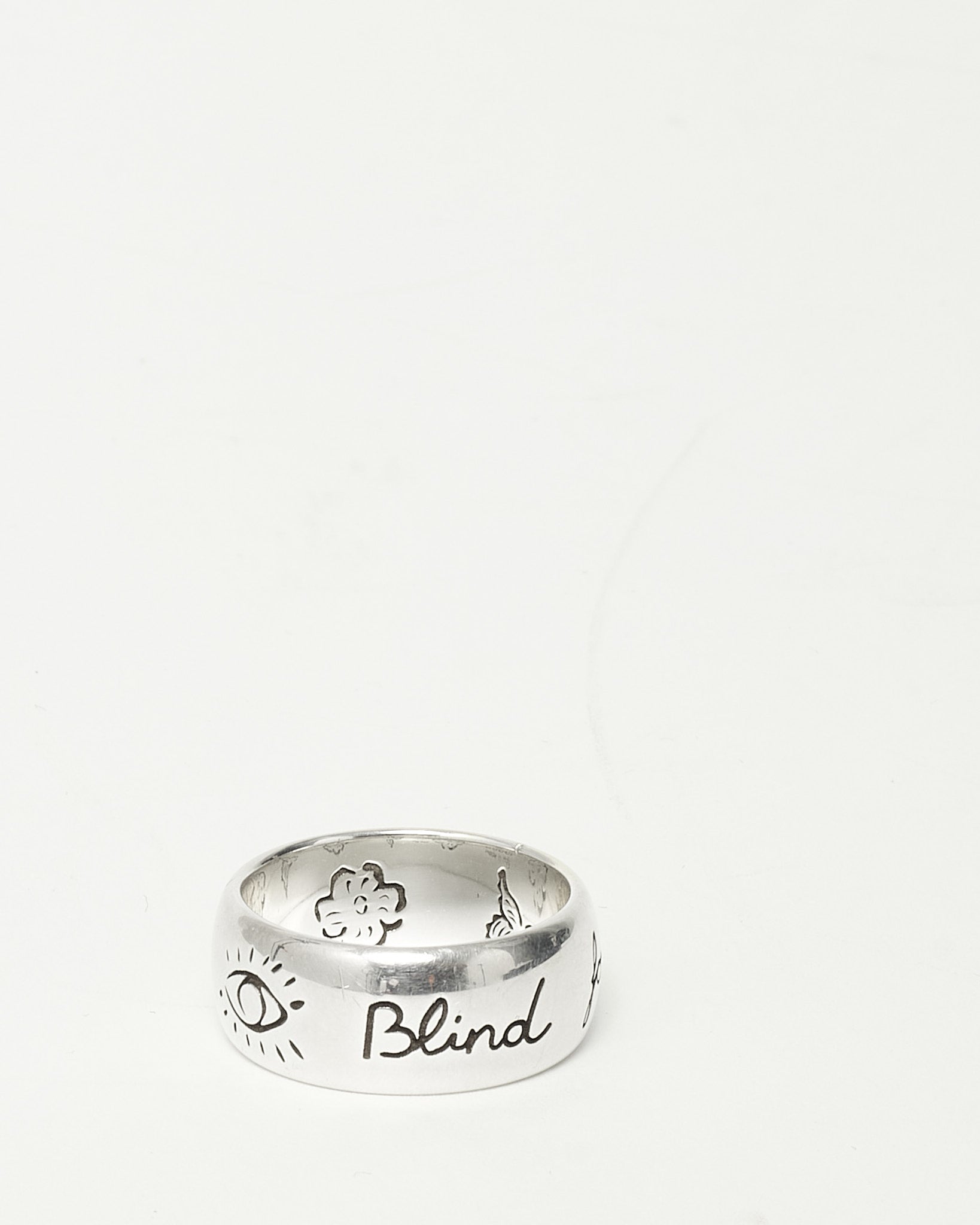 Gucci Sterling Silver "Blind For Love" Ring -  Size 17 / US 8