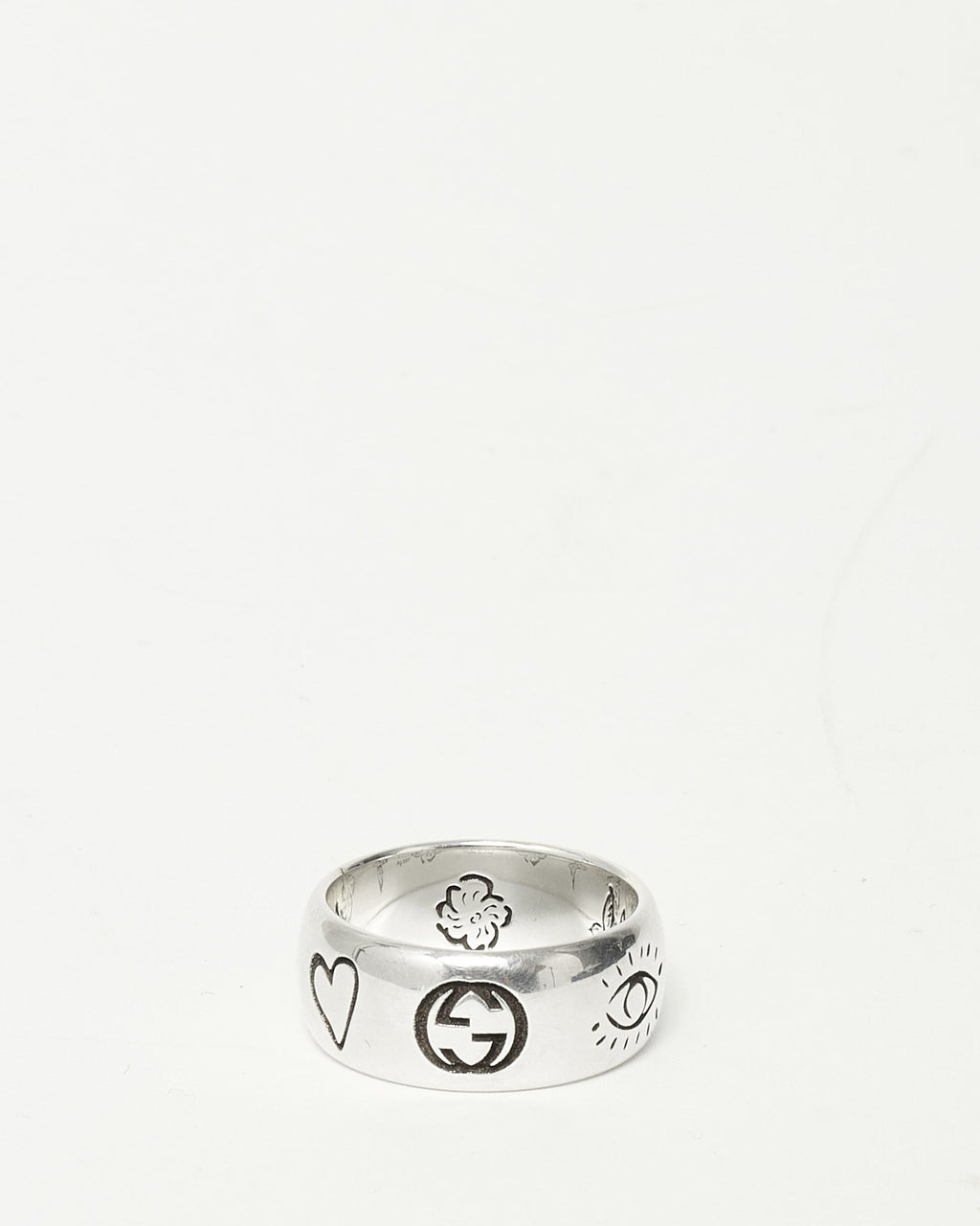 Gucci Sterling Silver "Blind For Love" Ring -  Size 17 / US 8