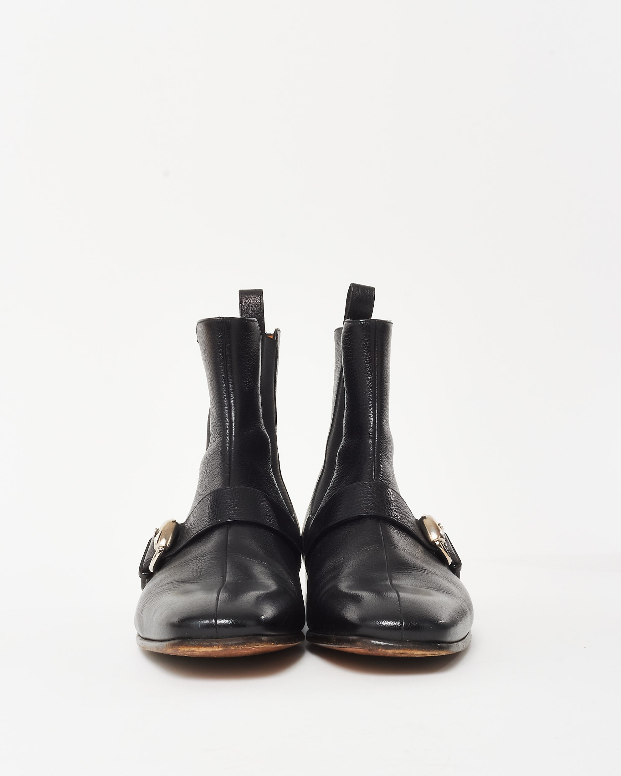 Gucci Men's Black Leather Buckle Chelsea Boots - 8 MEN