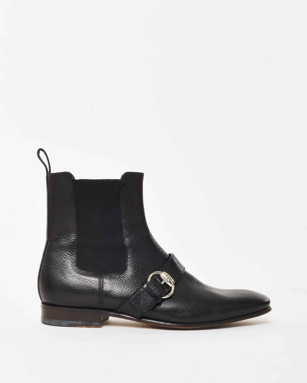 Gucci Men's Black Leather Buckle Chelsea Boots - 8 MEN
