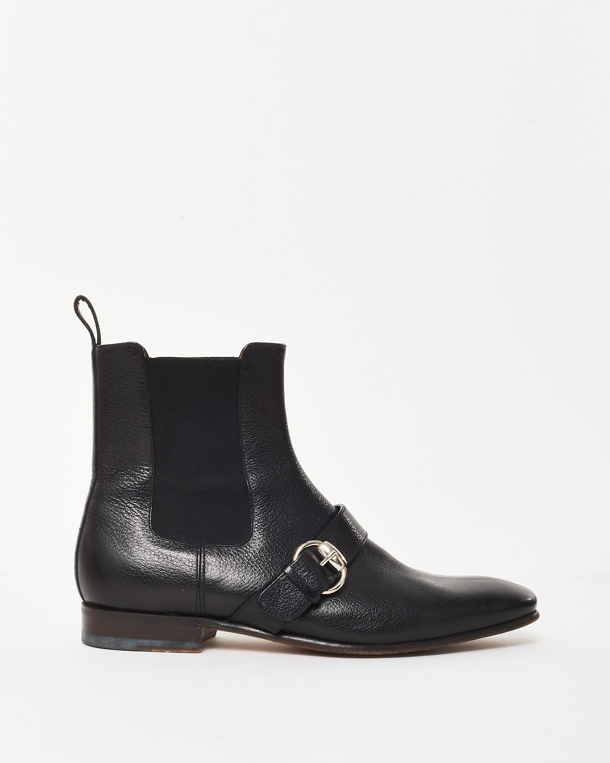 Gucci Men's Black Leather Buckle Chelsea Boots - 8 MEN