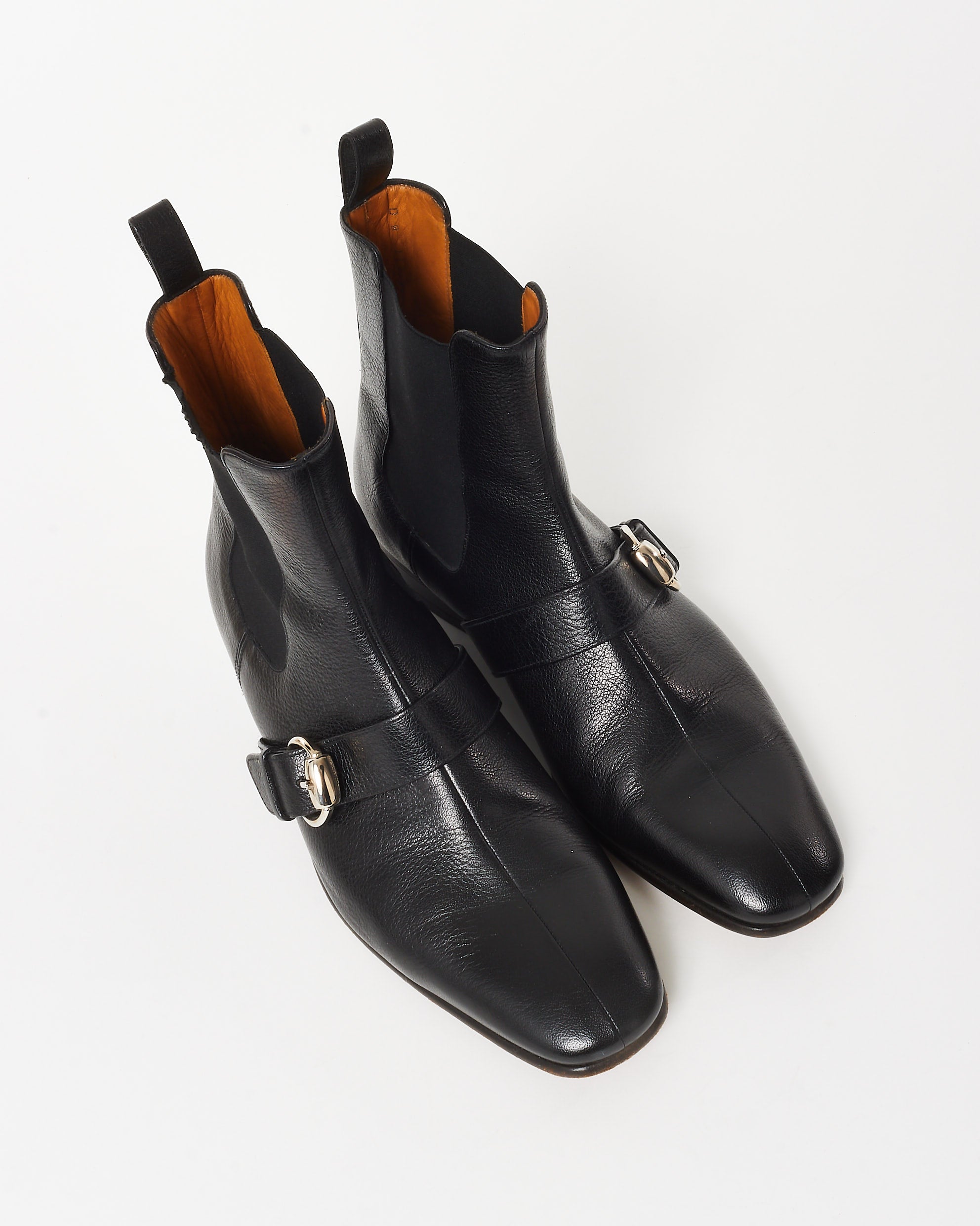 Gucci Men's Black Leather Buckle Chelsea Boots - 8 MEN