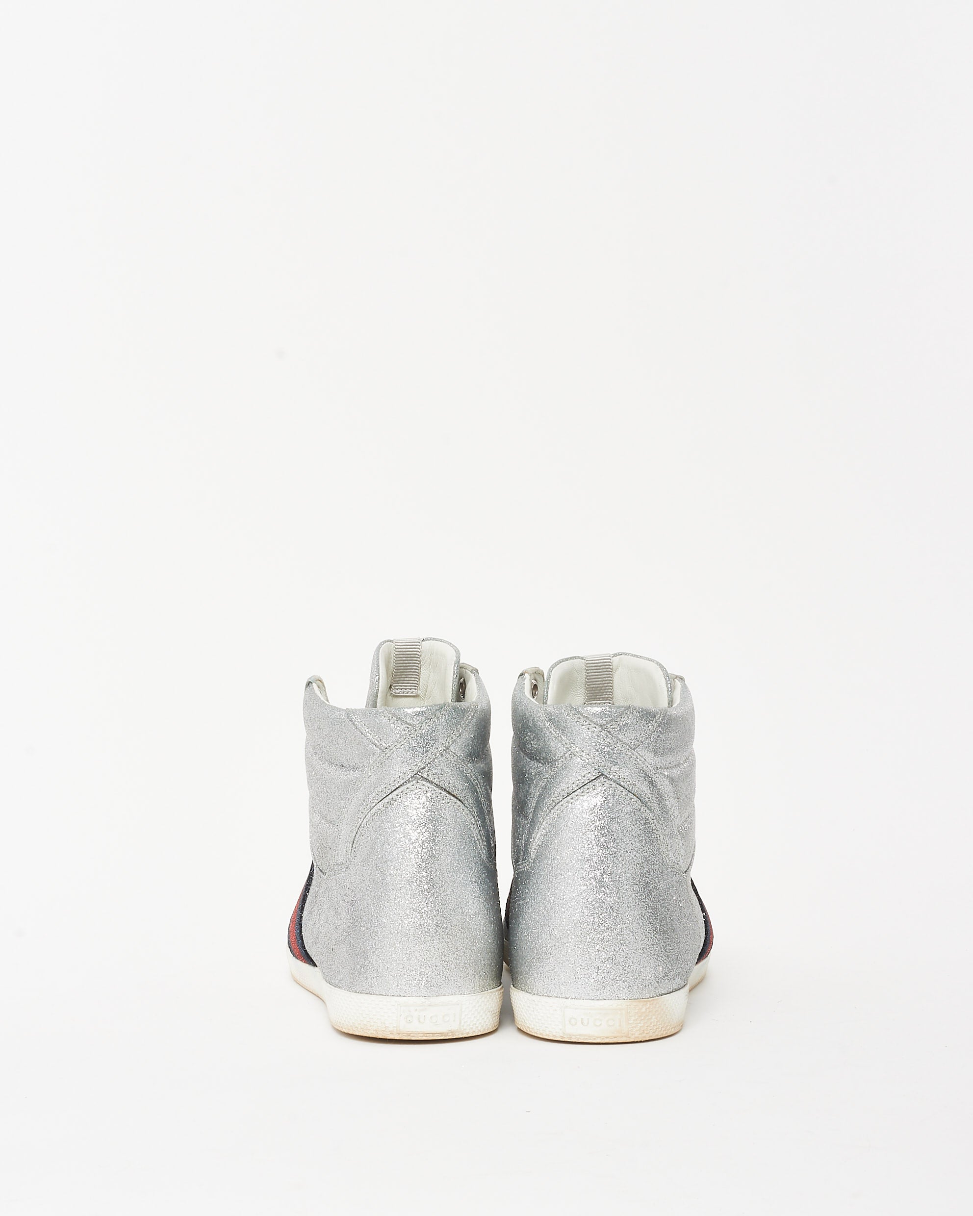 Gucci Silver Glitter Web High-Top Sneakers - 7.5 MEN