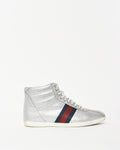 Gucci Silver Glitter Web High-Top Sneakers - 7.5 MEN