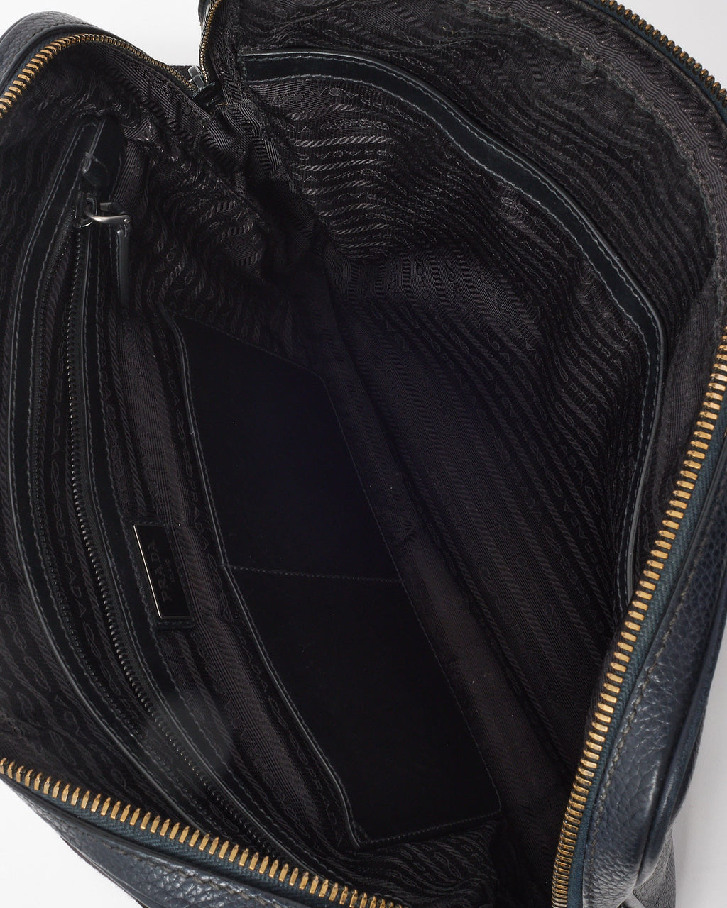 Prada Navy Toro Leather Logo 2Way Convertible Briefcase