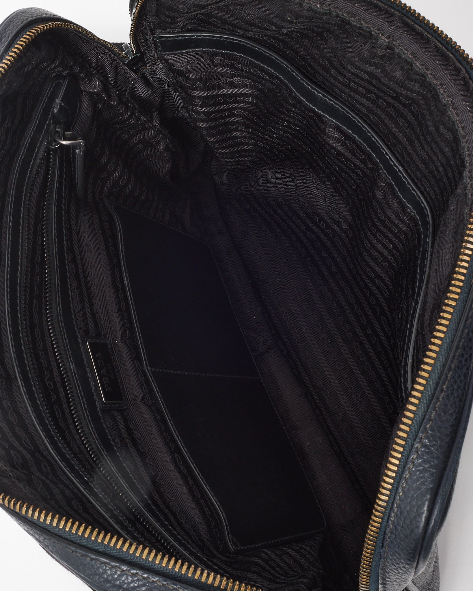 Prada Navy Toro Leather Logo 2Way Convertible Briefcase