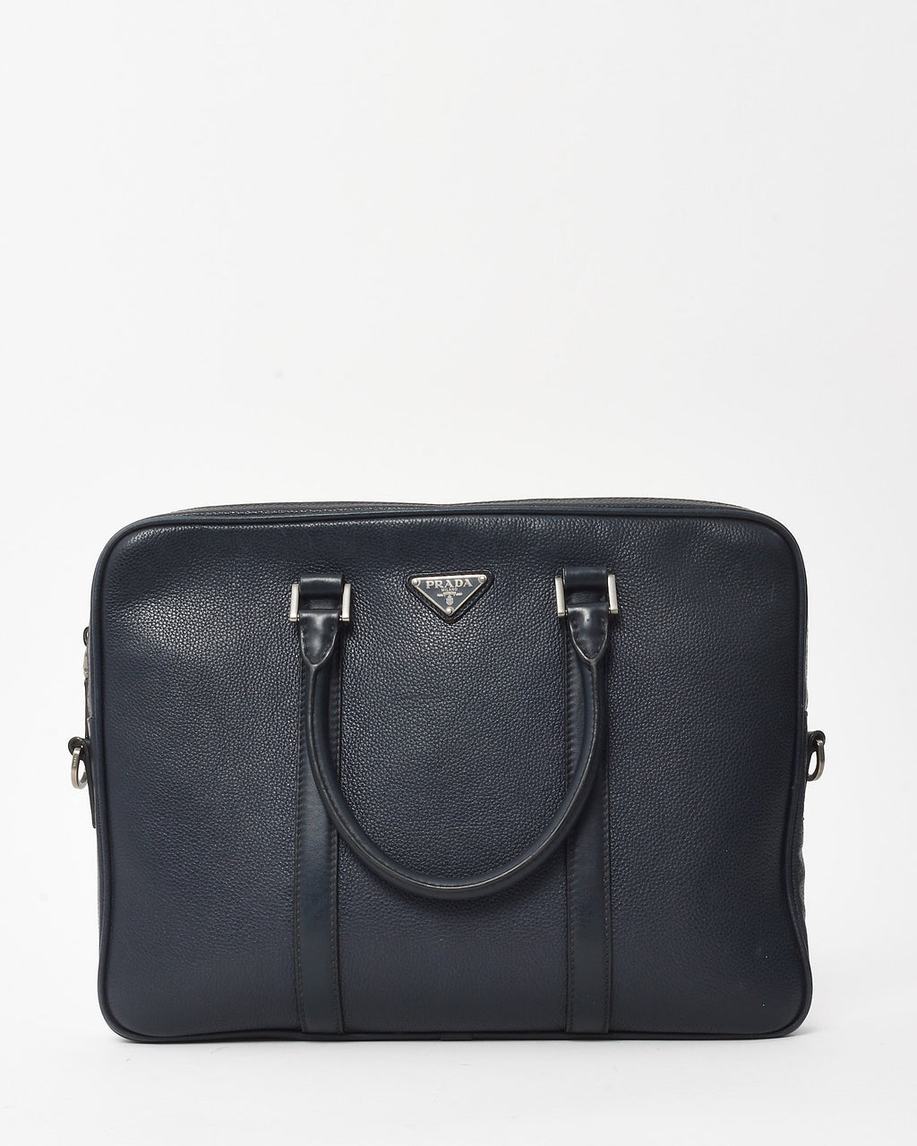 Prada Navy Toro Leather Logo 2Way Convertible Briefcase