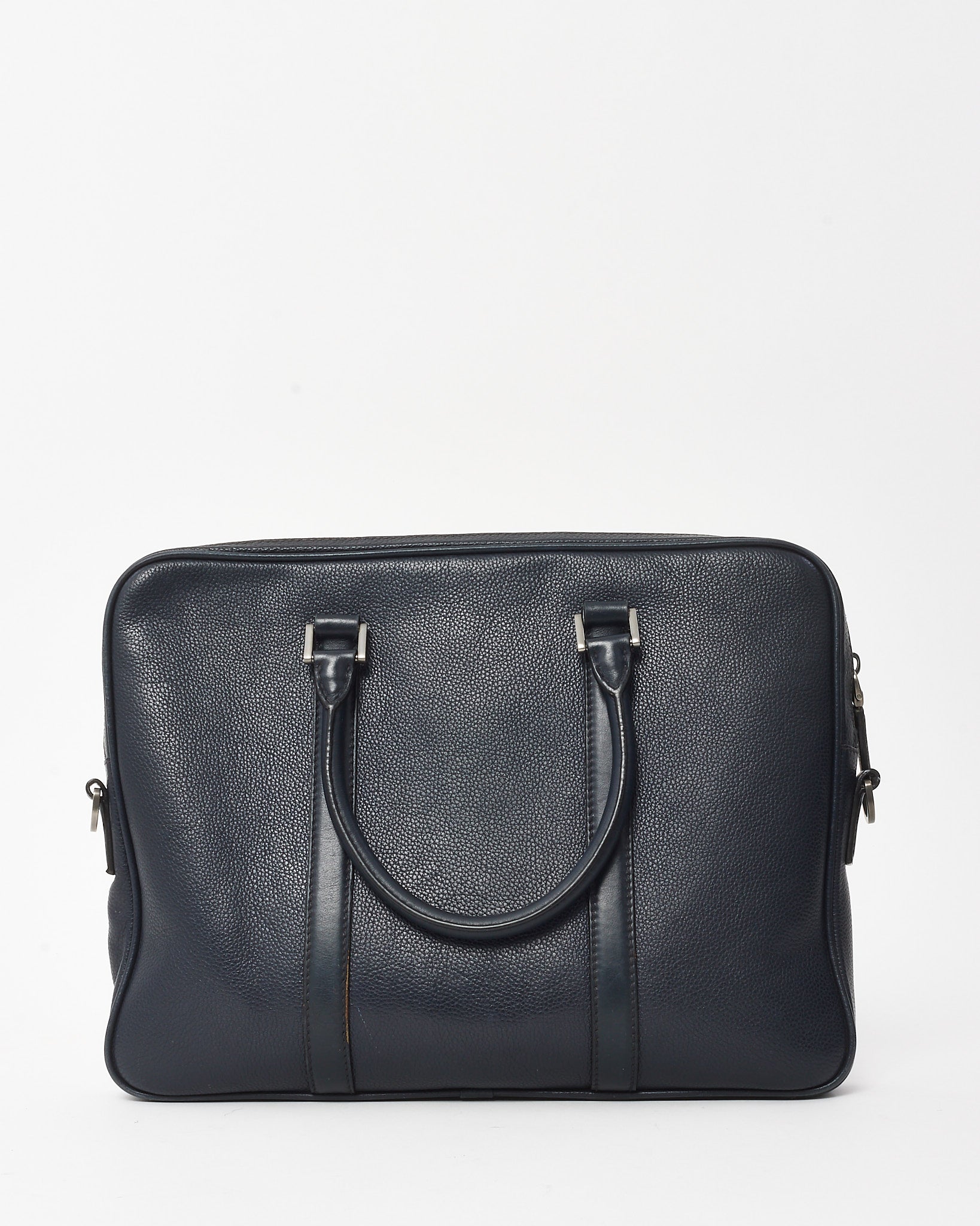 Prada Navy Toro Leather Logo 2Way Convertible Briefcase