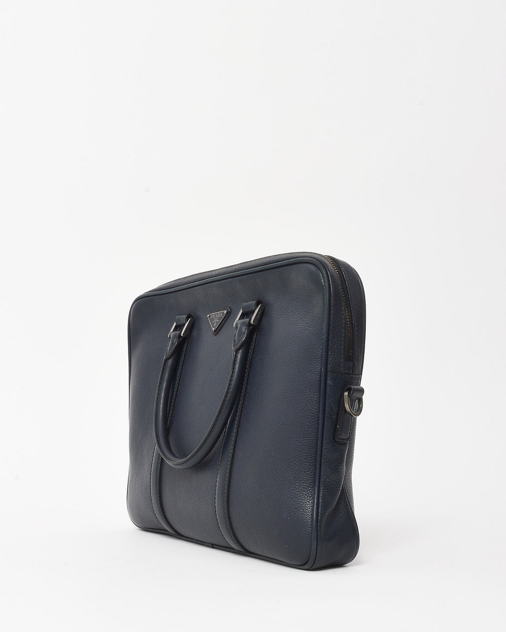 Prada Navy Toro Leather Logo 2Way Convertible Briefcase