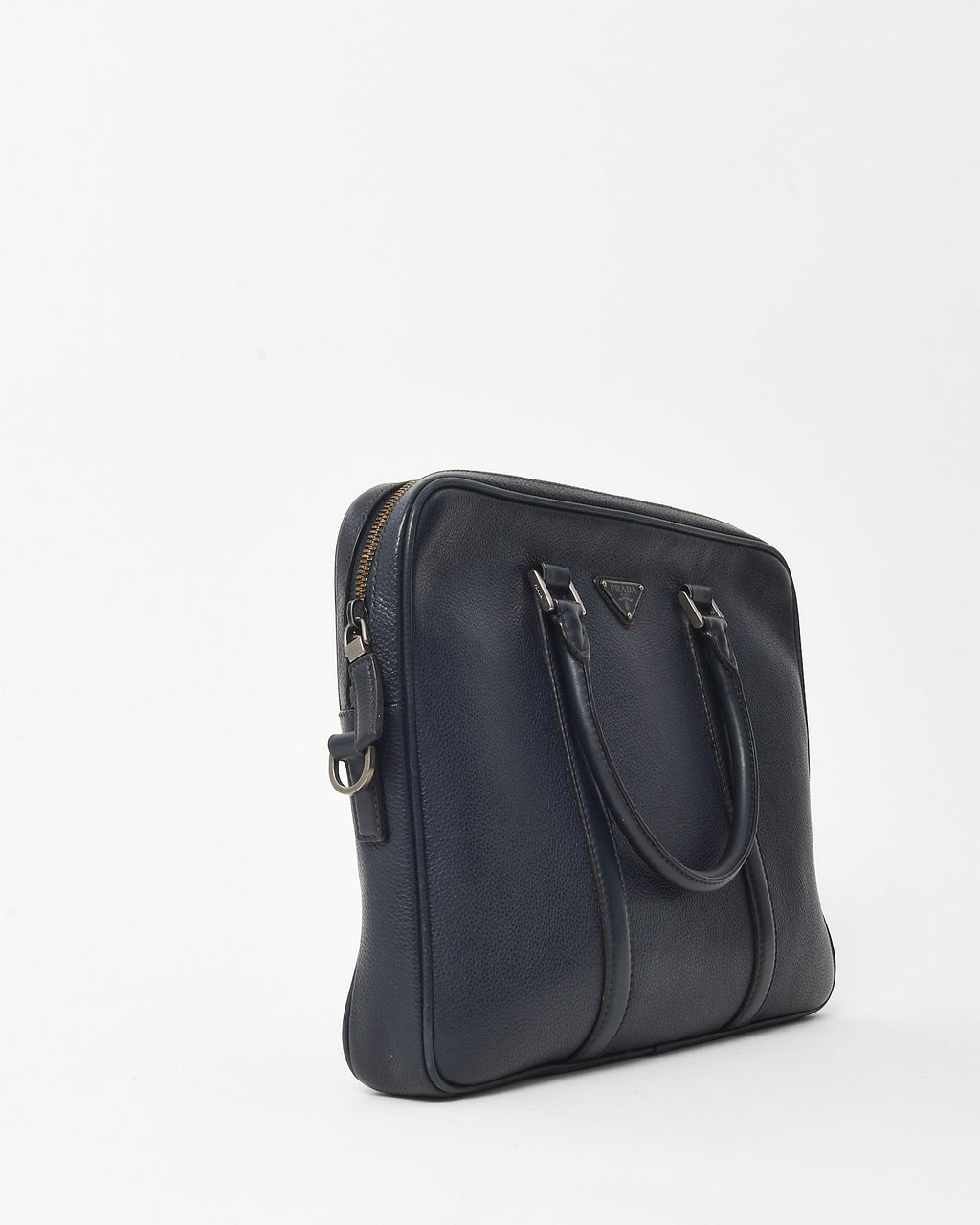 Prada Navy Toro Leather Logo 2Way Convertible Briefcase