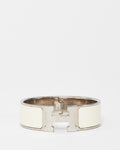 Hermès Silver White Enamel Wide Clic Clac H Bracelet - GM