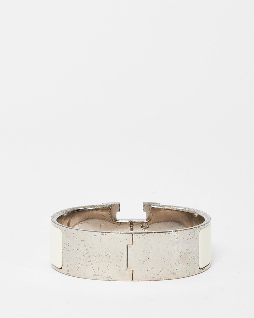 Hermès Silver White Enamel Wide Clic Clac H Bracelet - GM