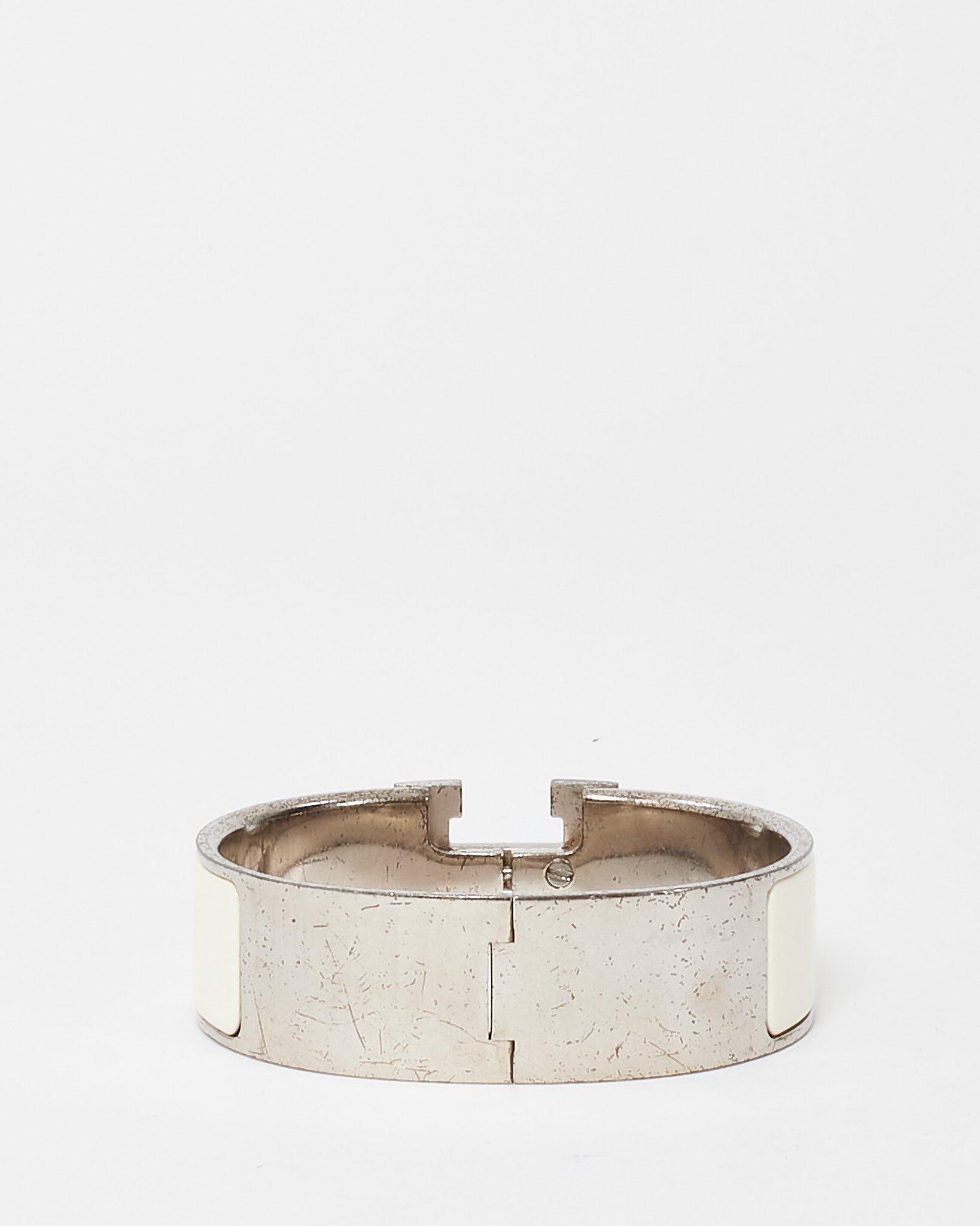 Hermès Silver White Enamel Wide Clic Clac H Bracelet - GM