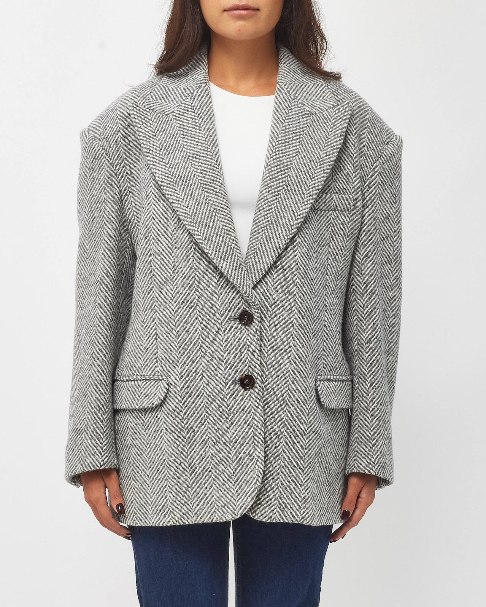Gucci Grey Chevron Wool Blazer Coat - 44/US L