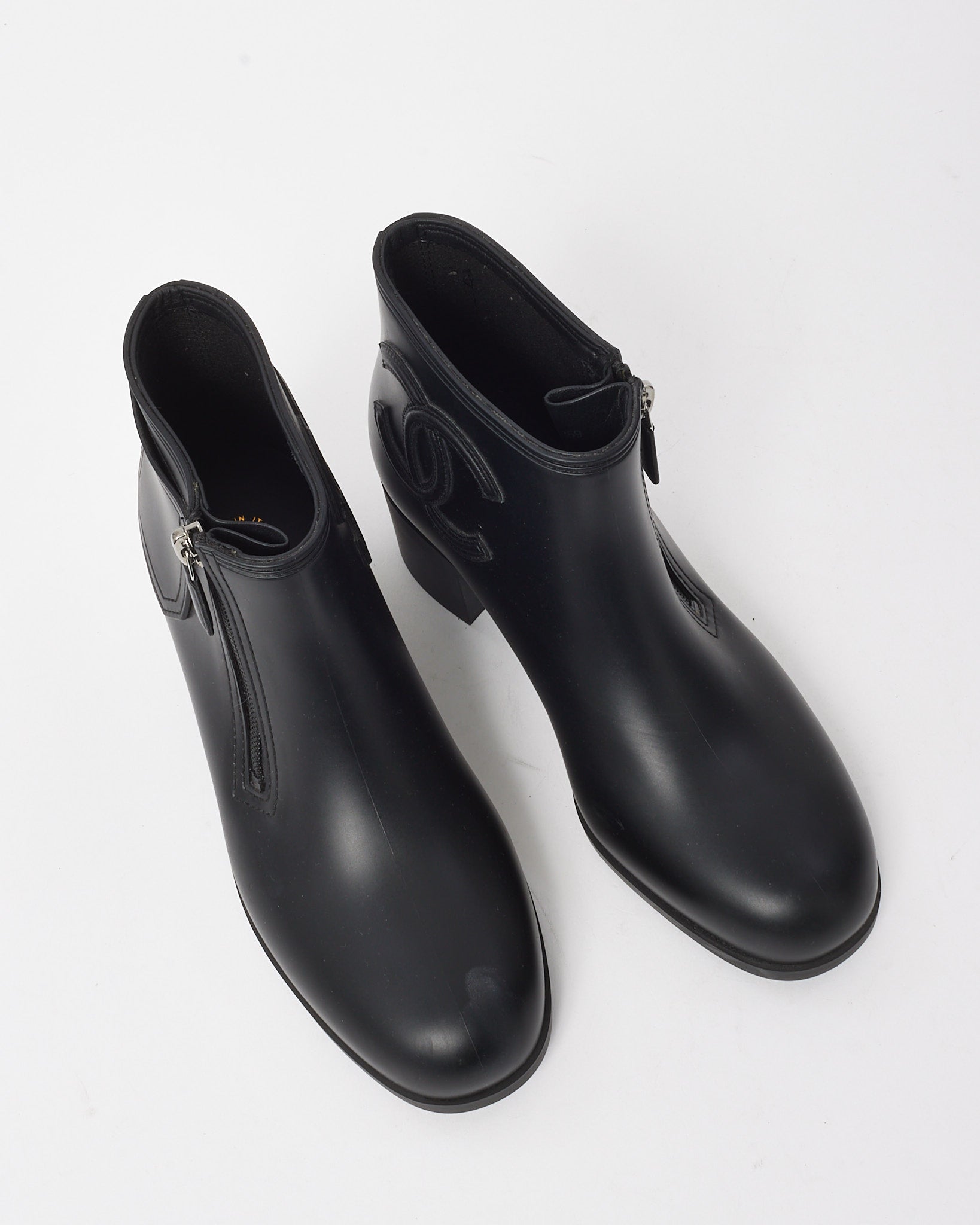 Chanel Black PVC Rubber CC Logo Ankle Booties - 38