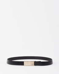 Prada Vintage Black Leather Silver Logo Buckle Slider Belt - 80