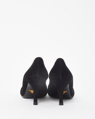 Prada Vintage Black Suede Buckle Pointed Toe Pumps - 38.5