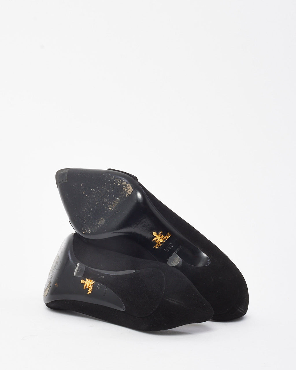 Prada Vintage Black Suede Buckle Pointed Toe Pumps - 38.5