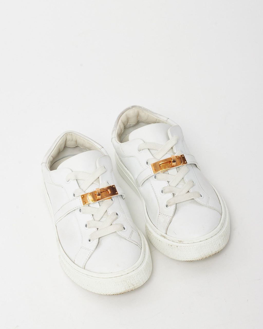 Hermès White Leather RGHW Kelly Buckle Day Sneakers - 36