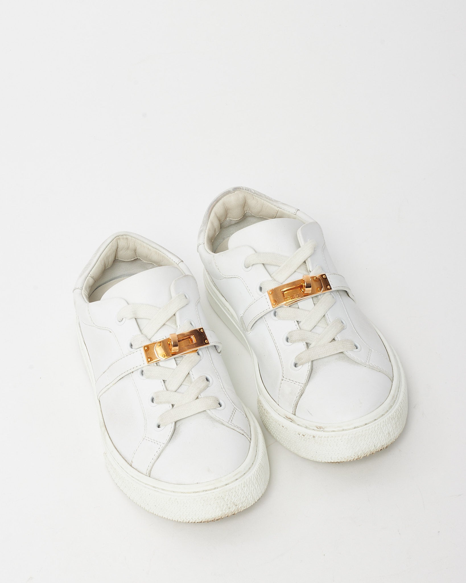 Hermès White Leather RGHW Kelly Buckle Day Sneakers - 36