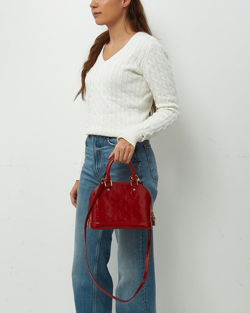 Louis Vuitton Alma BB Red Monogram Vernis Patent Leather Handbag