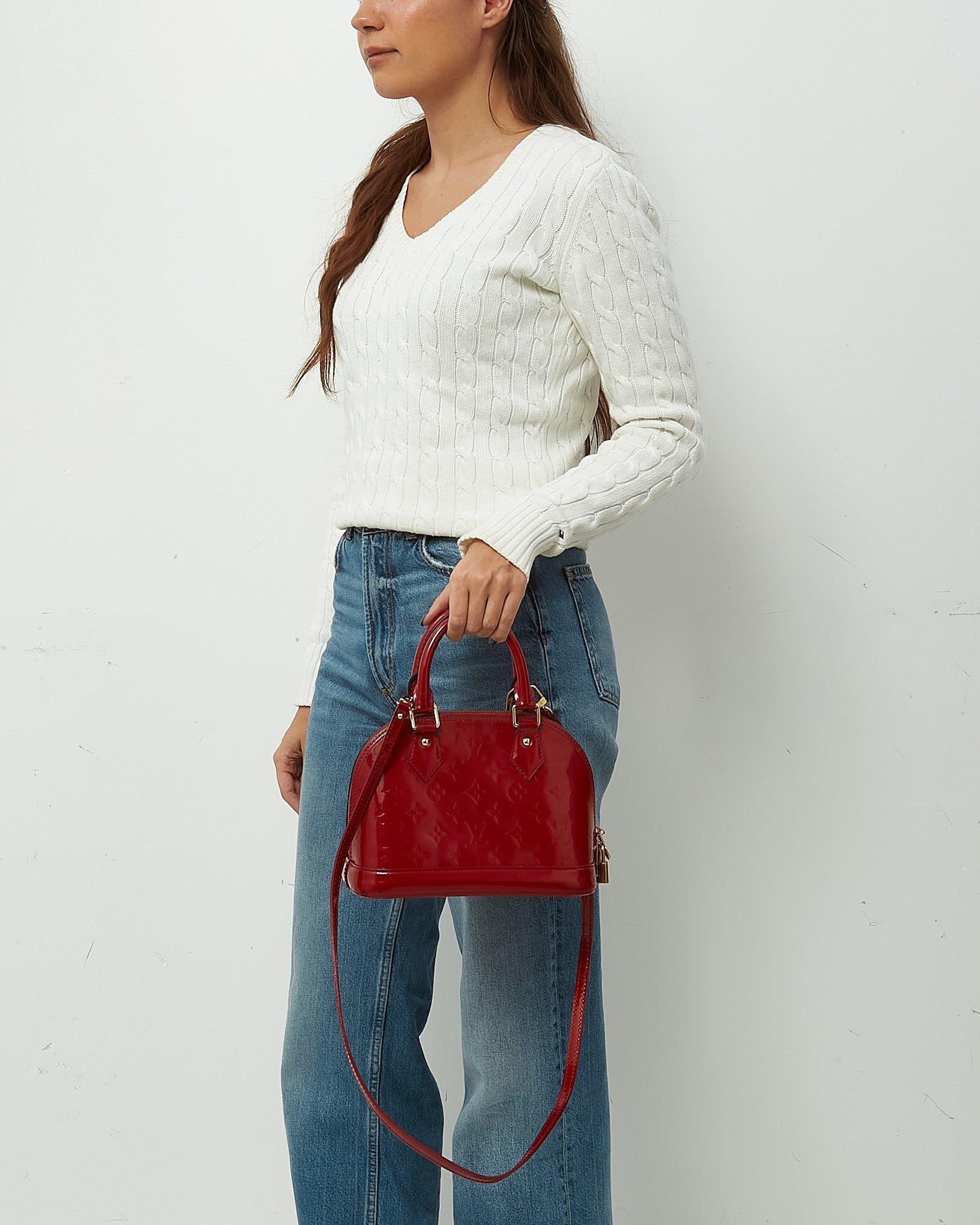 Louis Vuitton Alma BB Red Monogram Vernis Patent Leather Handbag