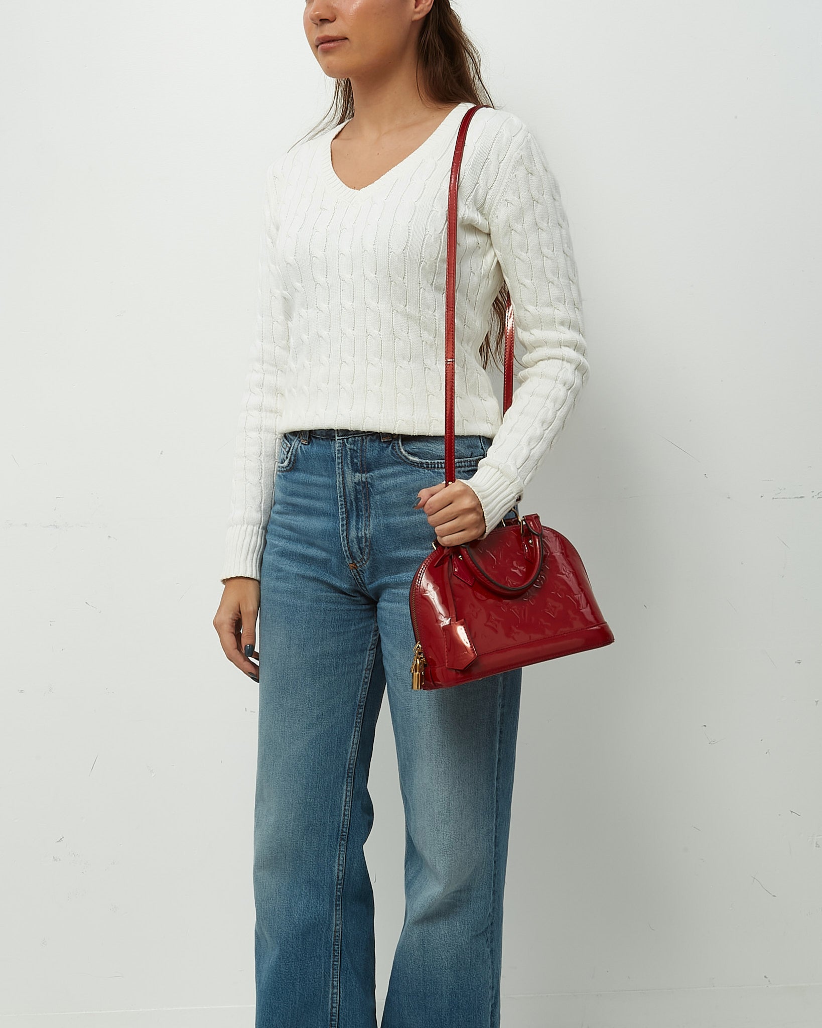 Louis Vuitton Alma BB Red Monogram Vernis Patent Leather Handbag