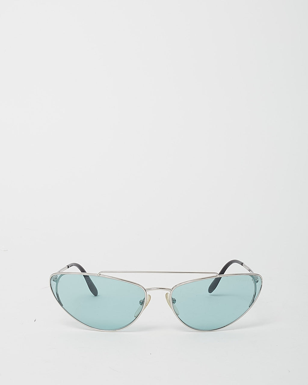 Prada Silver and Blue Lens SPR 62V Catwalk Cat Eye Sunglasses